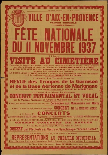 Fête nationale du 11 Novembre 1937 / Mairie d'Aix