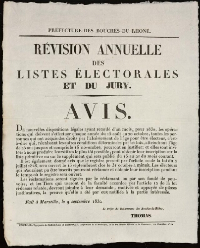 Révision annuelle des listes électorales et du jury. Avis / Préfecture des Bouches-du-Rhône