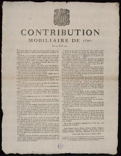 Contribution mobiliaire de 1791 / [Mairie d’Aix]