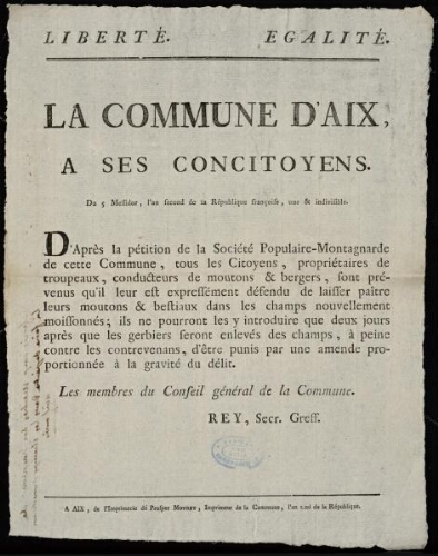 La commune d'Aix, à ses concitoyens