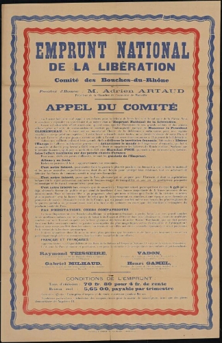 Emprunt national de la Libération. Comité des Bouches-du-Rhône. Appel du Comité (bis)