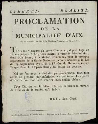 Proclamation de la municipalité d'Aix