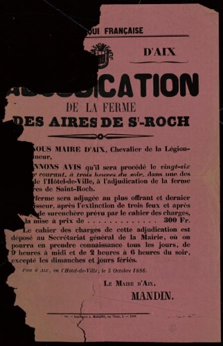 Adjudication de la ferme des aires de St-Roch / Ville d’Aix