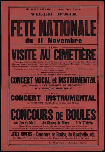 [Fête nationale du 11 Novembre 1928] / Mairie d'Aix