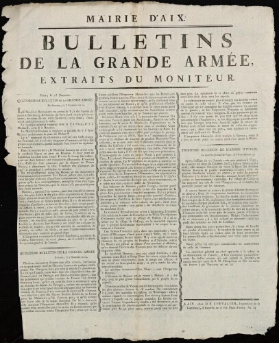 Bulletins de la Grande Armée, extraits du Moniteur / Mairie d'Aix