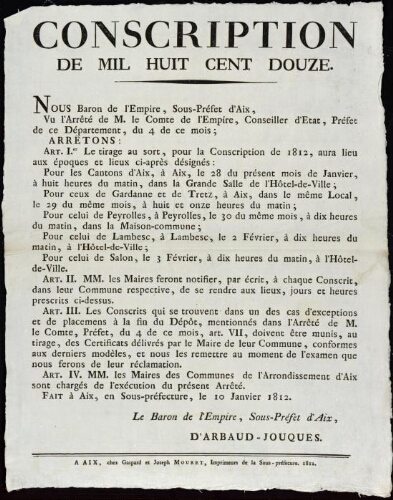 Conscription de 1812 / Sous-préfecture