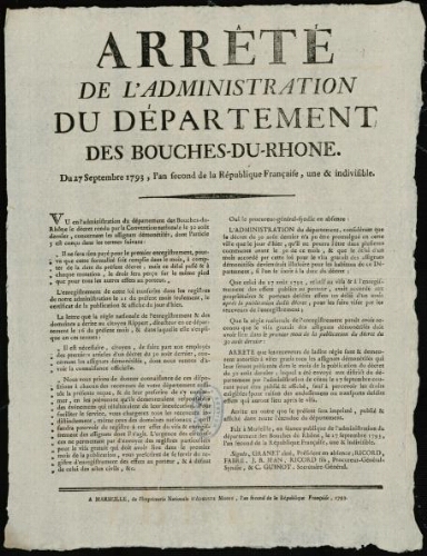 Arrêté de l'Administration du département des Bouches-du-Rhône