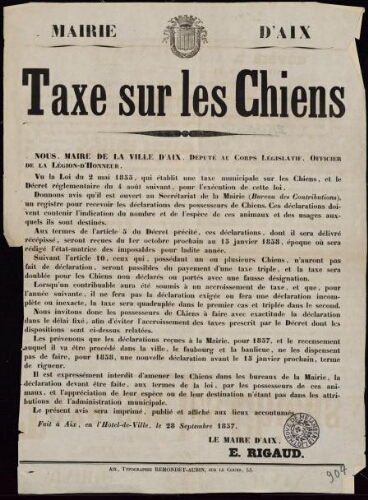 Taxe sur les chiens / Mairie d'Aix
