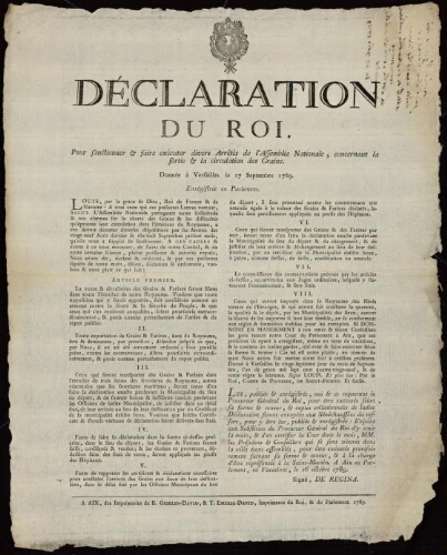 Déclaration du Roi, portant sanction du décret de l'Assemblée nationale sur les impositions / [Louis XVI]