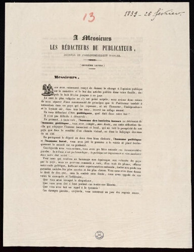 À messieurs les rédacteurs du : « Publicateur, journal de l'arrondissement d'Arles »  (deuxième lettre)