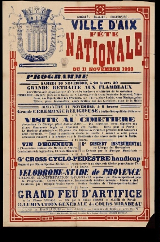 Fête nationale du 11 Novembre 1923 / Mairie d'Aix