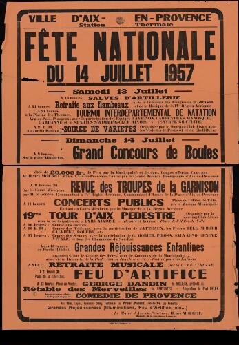 Fête nationale du 14 juillet 1957 / Mairie d'Aix